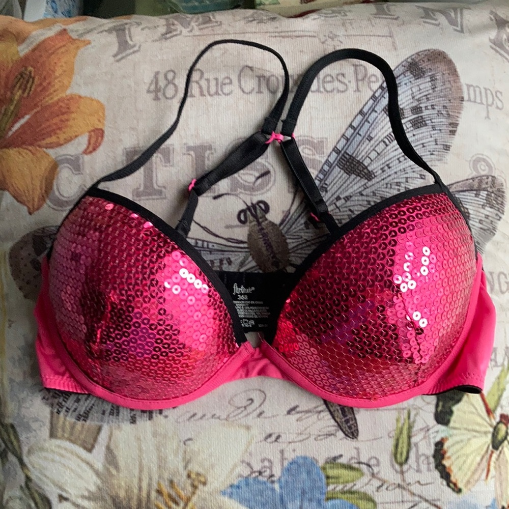 Pink Sequin Push-up Underwire Bra